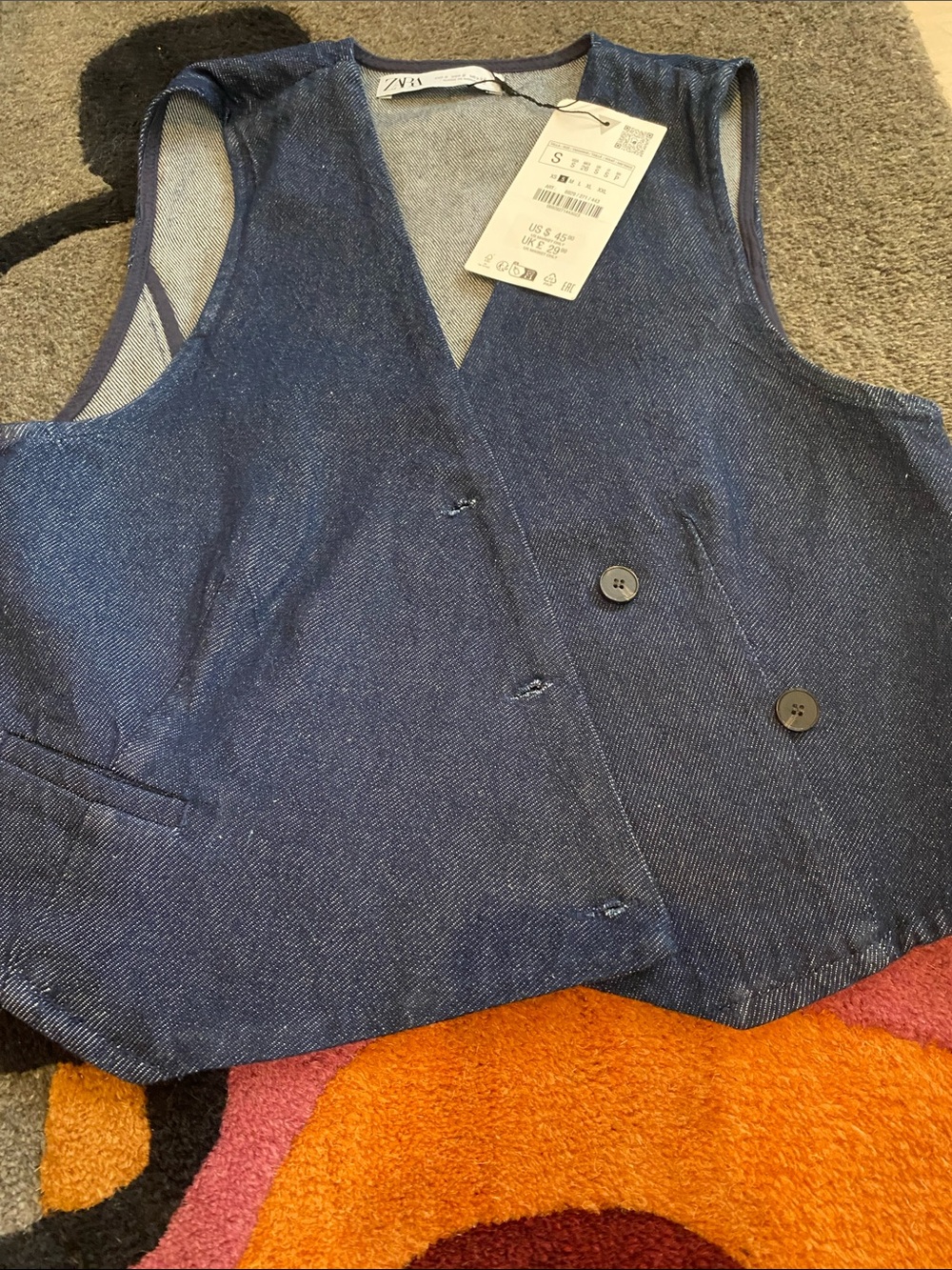 Zara Blue Double-Breasted Denim Vest
